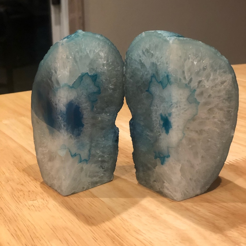 Crystal blue agate bookends
